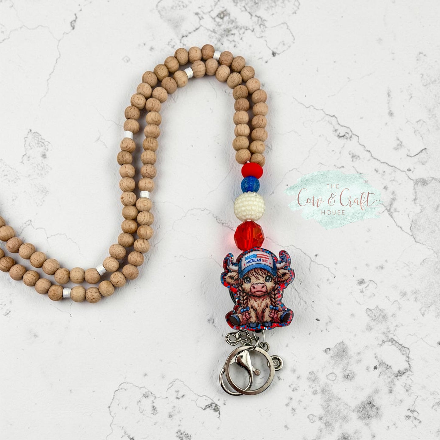 Highland Cow Girl Teacher Breakaway Lanyard 4th of July Independence Day