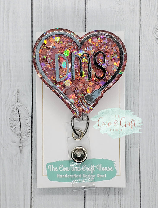 DMS Heart Badge Reel: Glitter Ultrasound Tech ID Holder