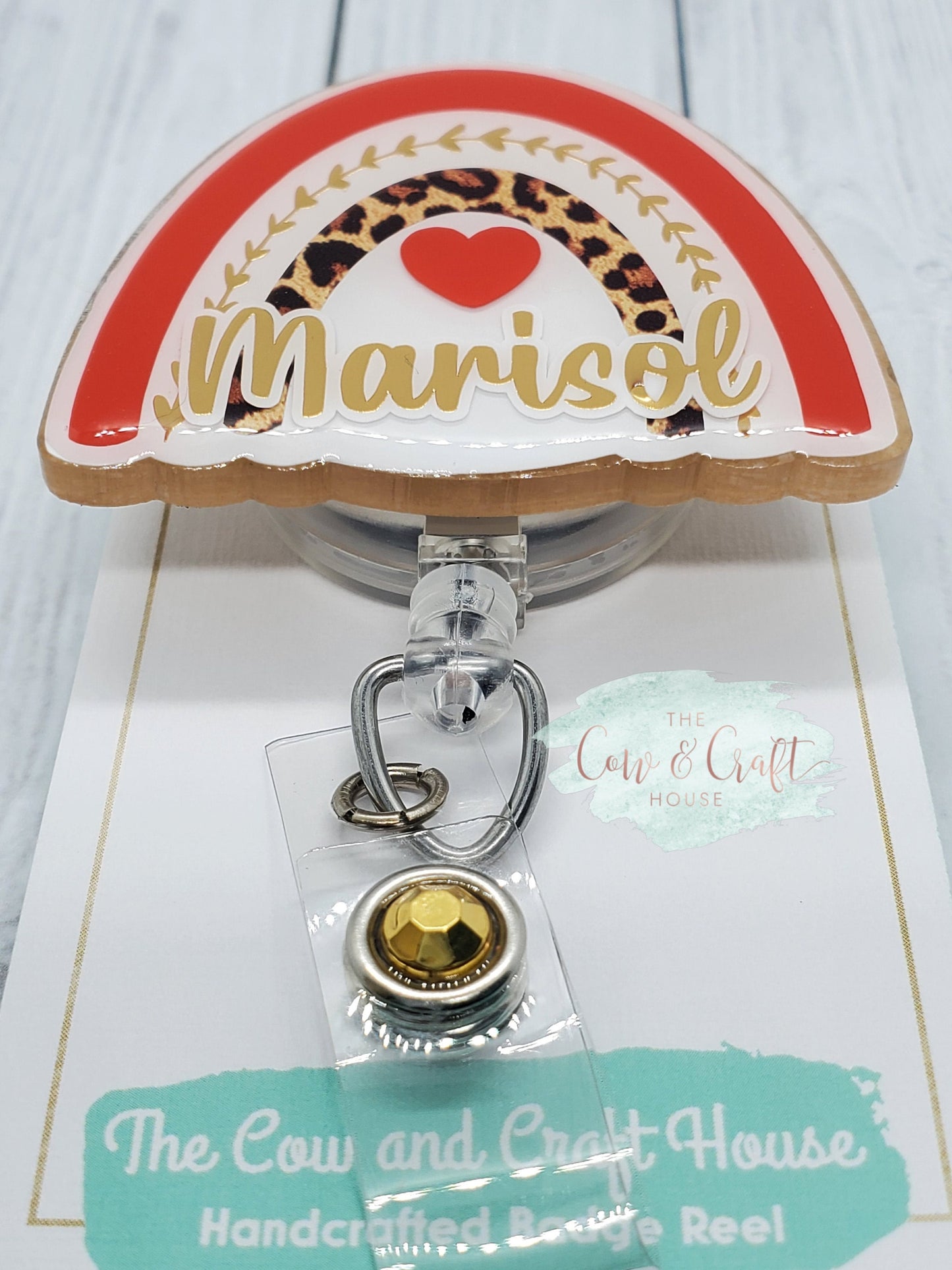 Rainbow Leopard Print Badge Reel: RN, X-Ray, or Personalized