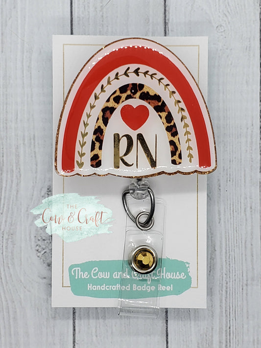 Rainbow Leopard Print Badge Reel: RN, X-Ray, or Personalized