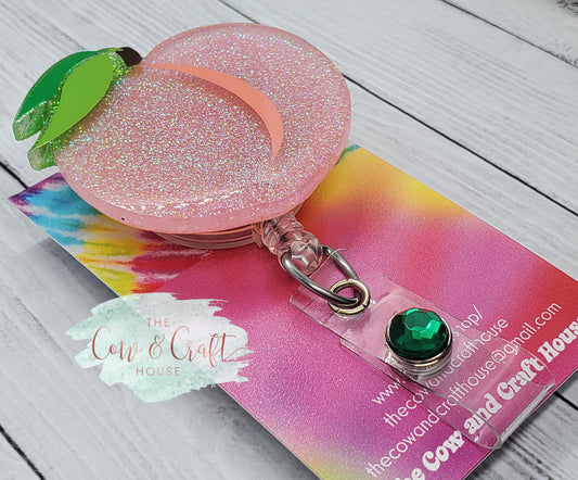 Peach Badge Reel: Glitter Acrylic ID Holder
