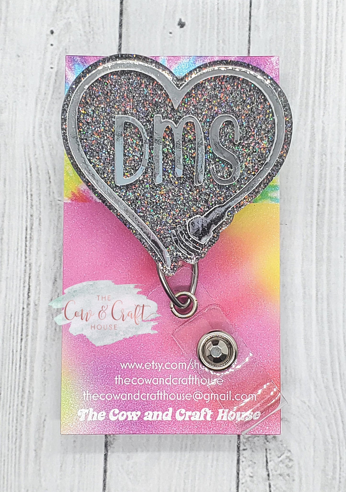 DMS Heart Badge Reel: Silver Glitter Sonographer ID Holder