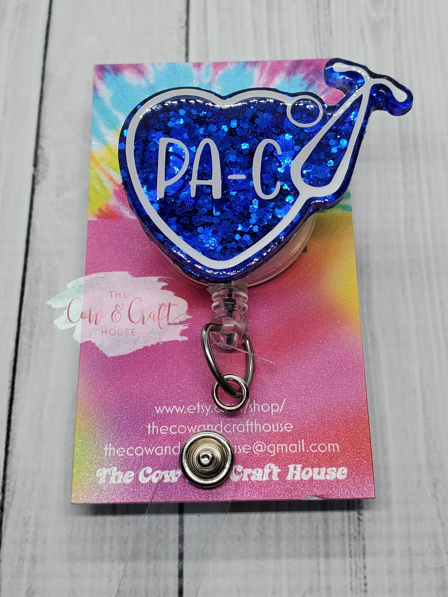 PA-C Stethoscope Badge Reel: Glitter Heart, Handmade