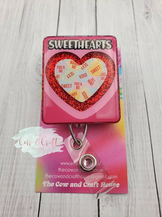 Candy Hearts Badge Reel, Valentine's Day Swivel Clip, Nurse Gift