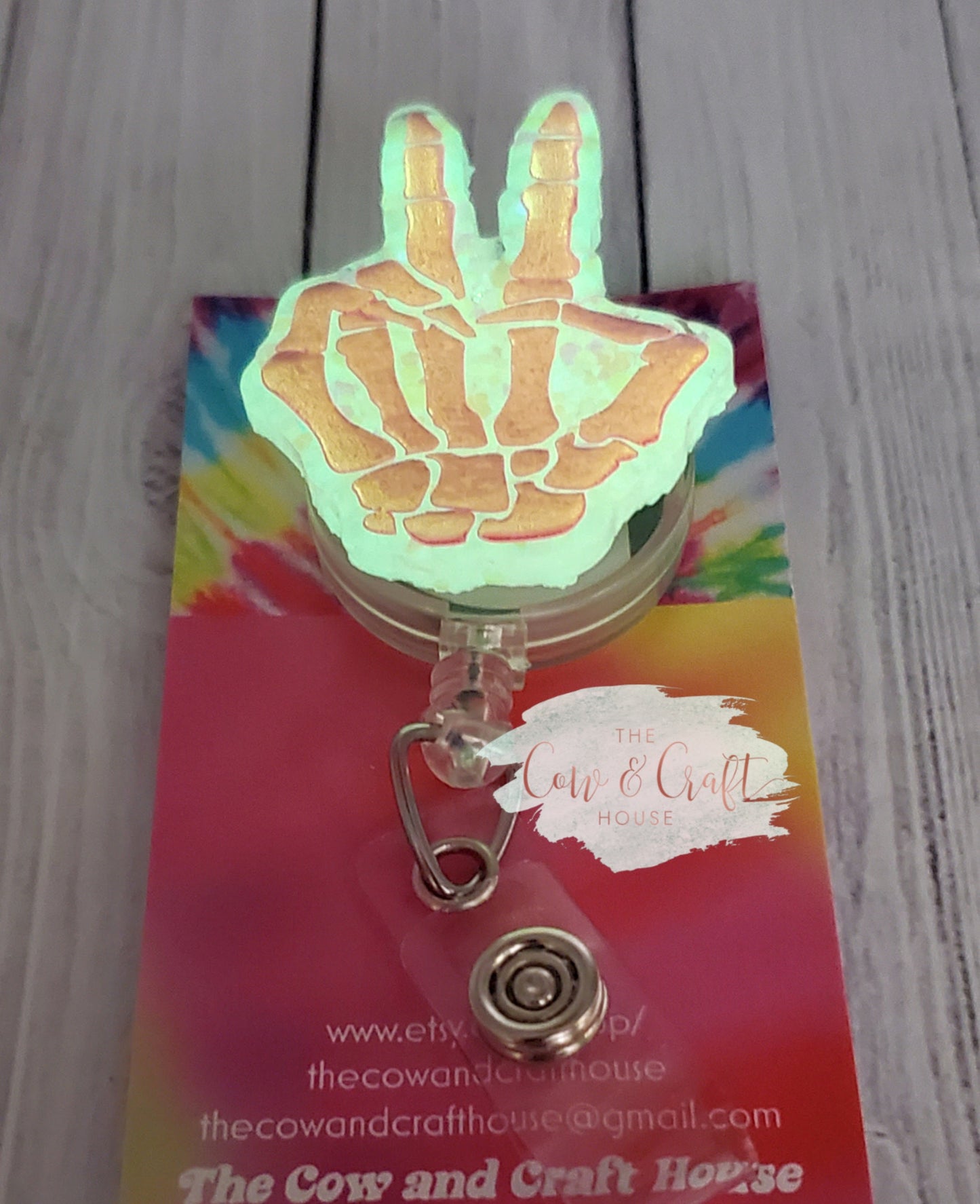 Peace Bones Badge Reel: Glow-in-the-Dark Radiology Tech Badge