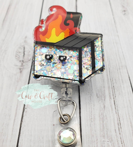 Dumpster Fire Badge Reel: Glitter Nurse ID Holder