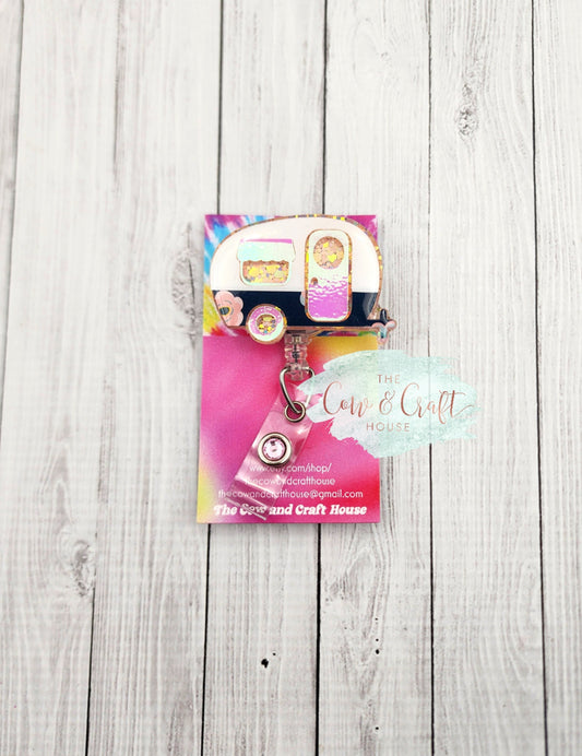Camper Badge Reel: Glitter RV Retractable ID Holder