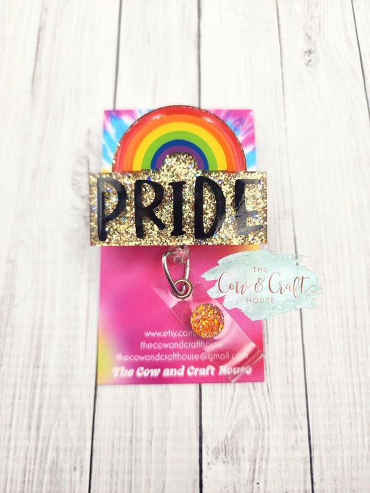 Pride Badge Reel: Rainbow Glitter Acrylic ID Holder