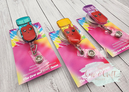 Specimen Tube Badge Reel, Glitter Lab ID Holder, Swivel Clip