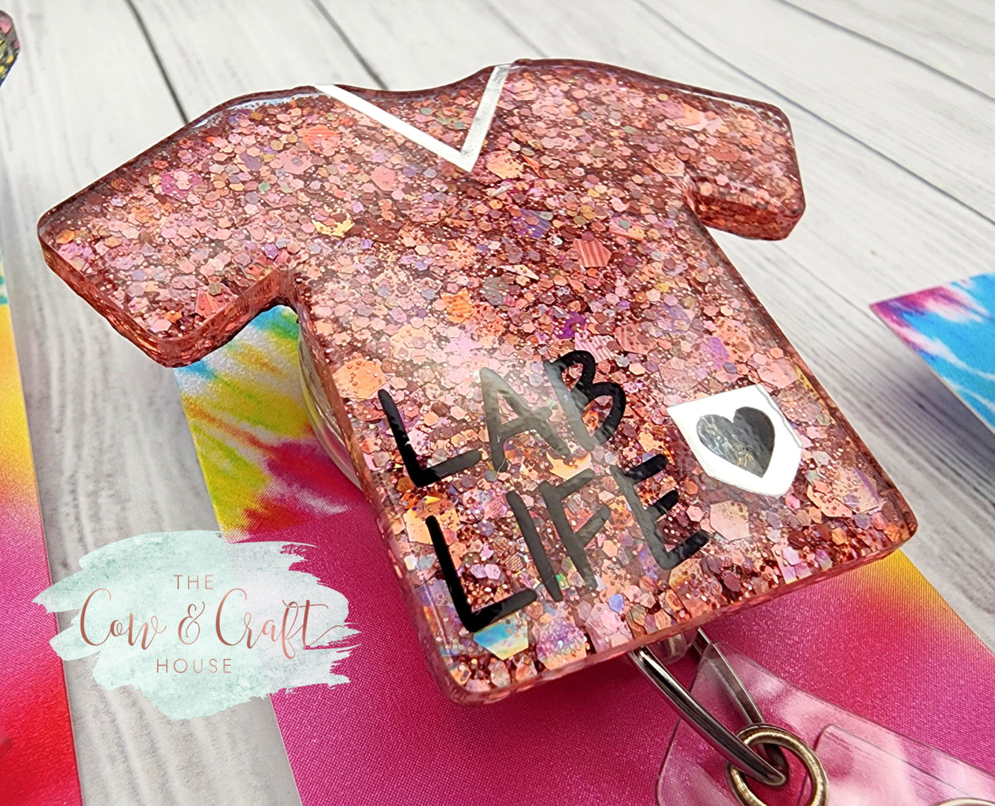 Lab Life Glitter Scrub Top Badge Reel: Lab Tech Gift