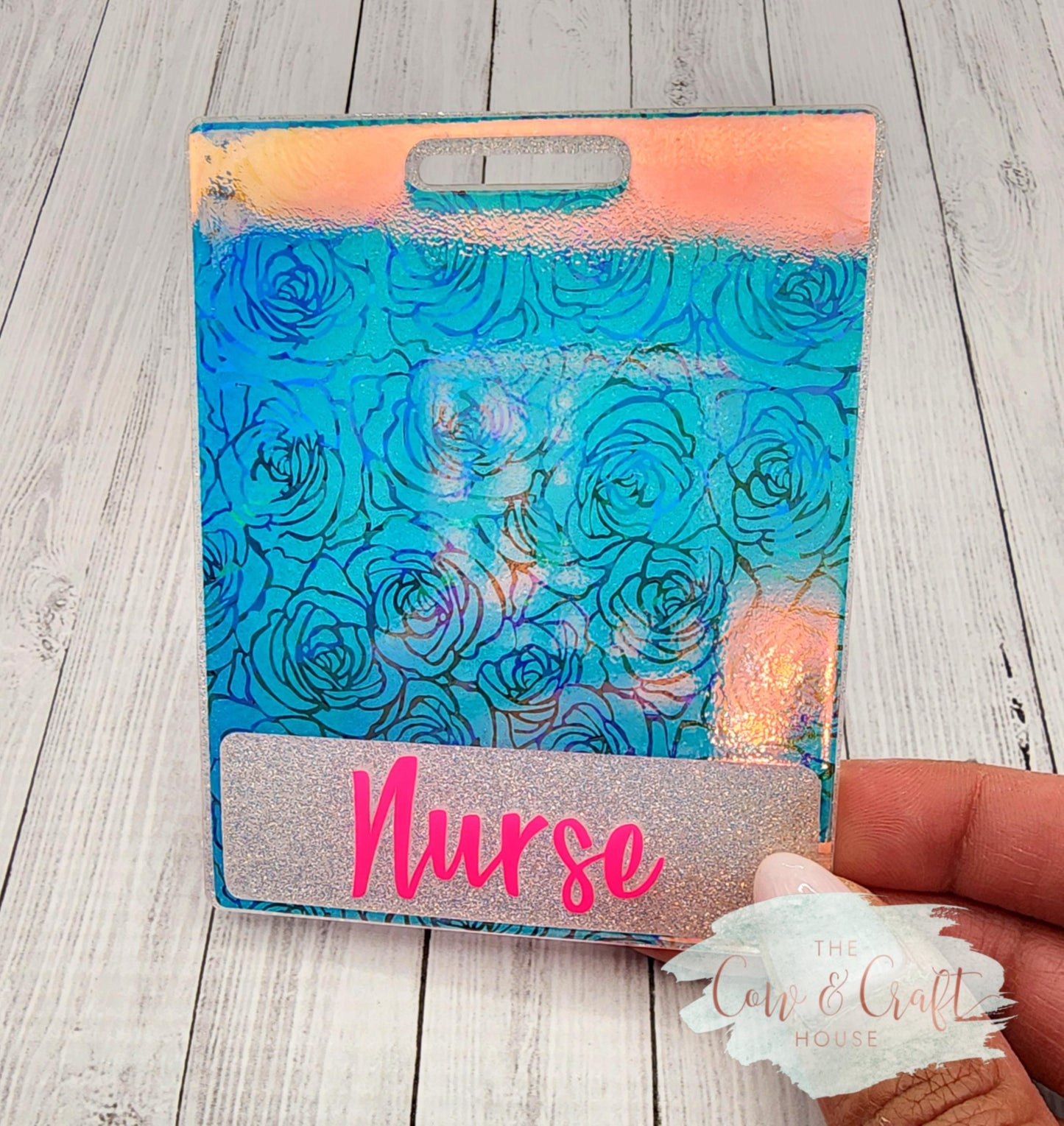 Holographic Radiology Badge Buddy: Extended Length, Silver Roses