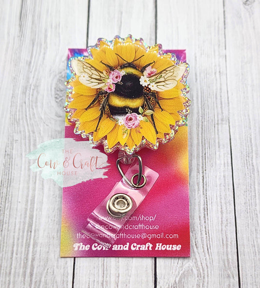 Bee Sunflower Badge Reel | Nurse CNA Radiology Badge Reel | Swivel Clip 34” Nylon Cord | Cute Healthcare Gift