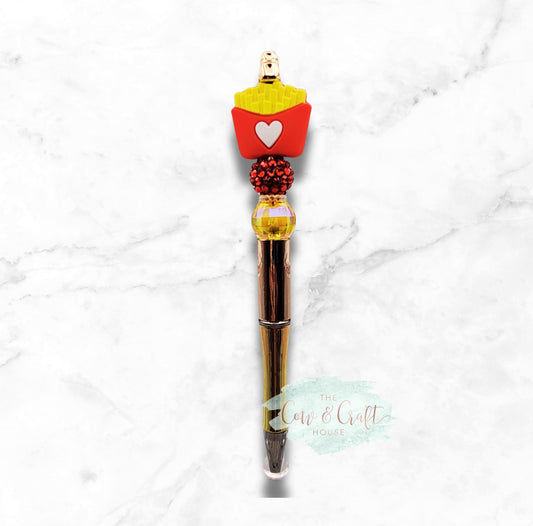 Valentine Fry Love Pen | Cute Valentine Gift | Gold Beaded Pen | Heart Fries Focal | Black Ink