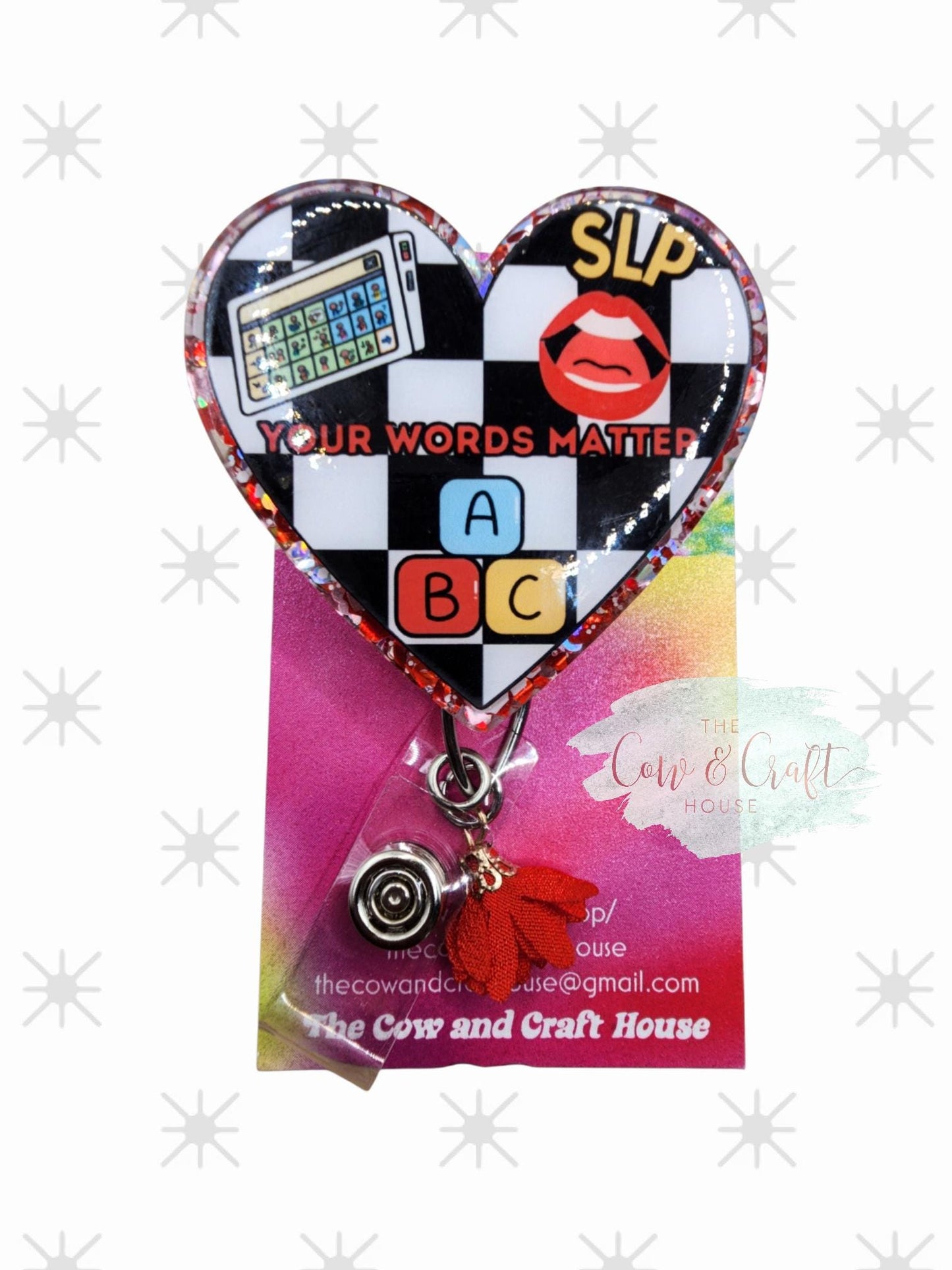 Glitter Heart SLP Badge Reel | Speech Language Pathologist Gift