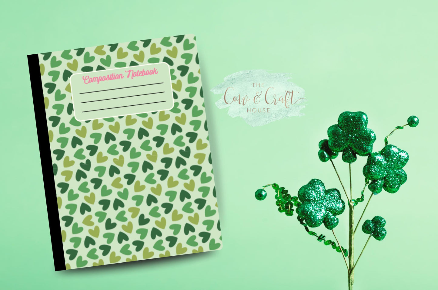 Green Heart Composition Notebook | Holographic Sparkle Cover