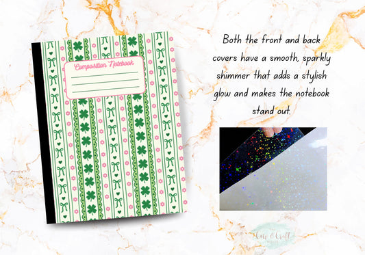 St Patrick's Day Coquette Journal, Green Bow Clover, Pink Floral