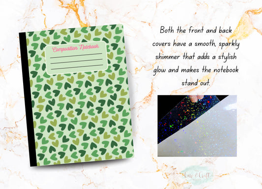Green Heart Composition Notebook | Holographic Sparkle Cover