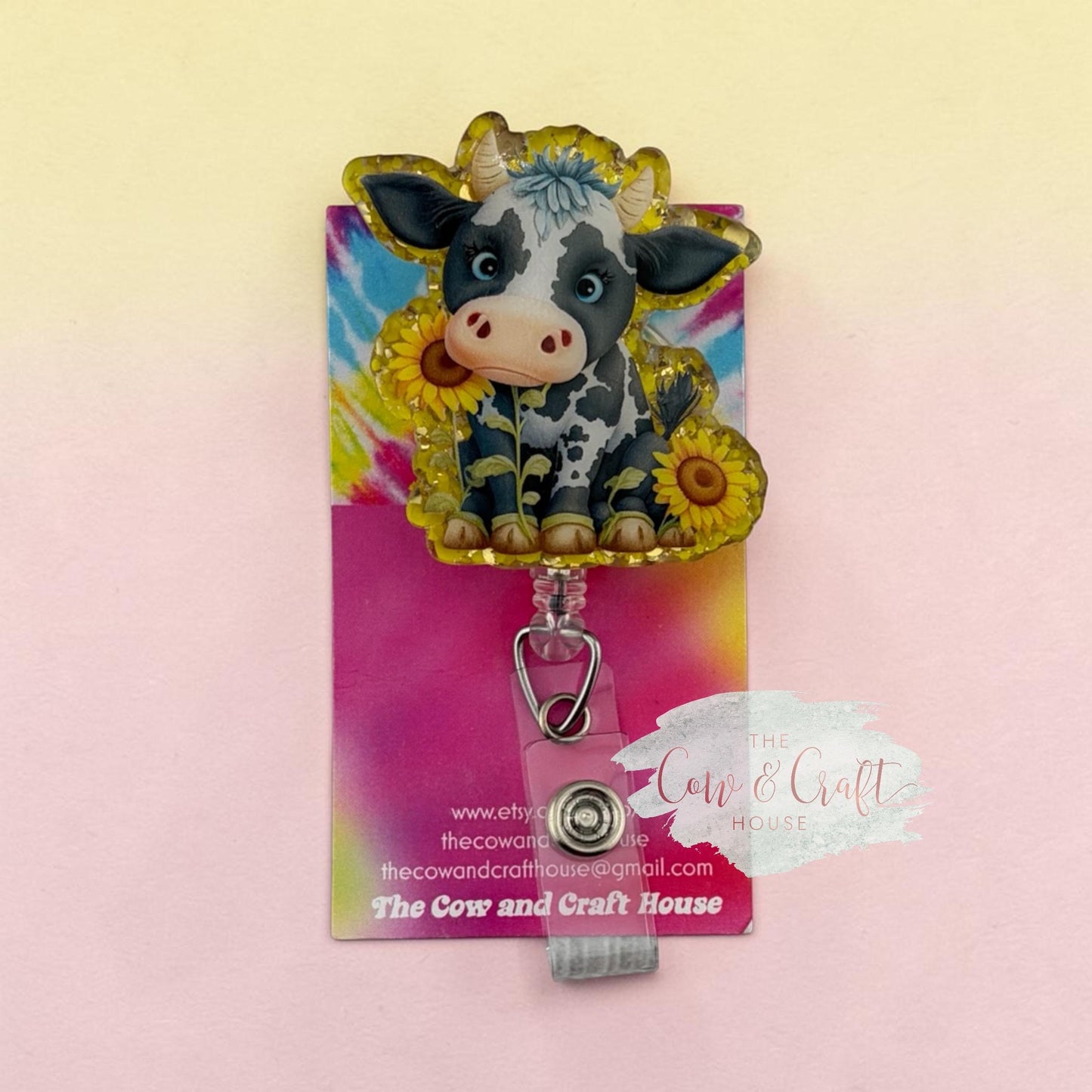 Cow Sunflower Badge Reel | Nurse Radiology Badge Reel | Swivel Clip 34β Nylon Cord | Cute Healthcare Gift