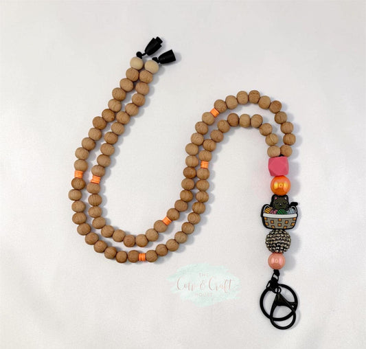 Cute Cat Yarn Teacher Lanyard | Breakaway Beaded Teacher Necklace | Classroom ID Holder | Teacher Gift