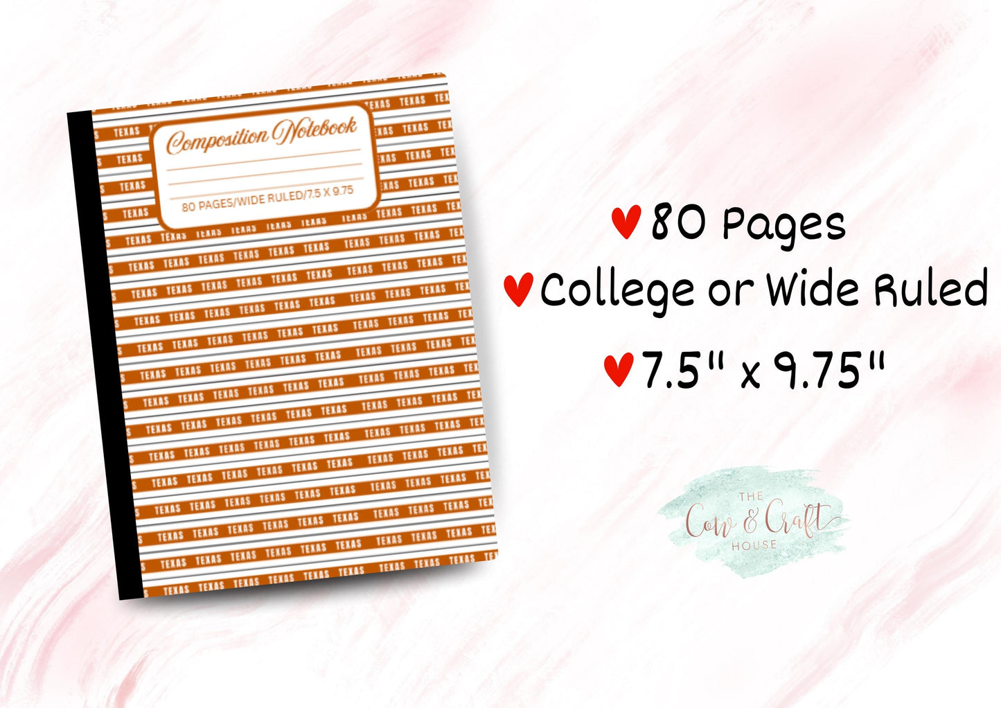 Holographic Texas Notebook | Composition Notebook | College or Wide Ruled | Burnt Orange Stripe “TEXAS” Design
