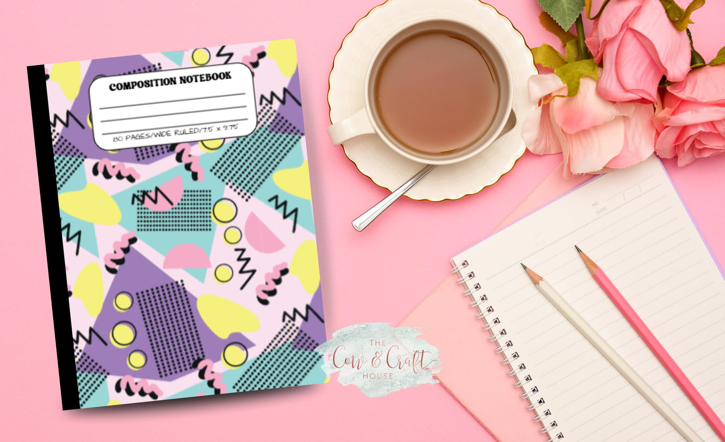 Retro 80s Notebook | Composition Notebook | College or Wide Ruled | Colorful 1980s Aesthetic School Supplies