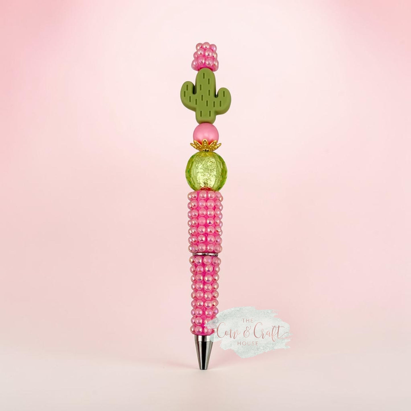 Pink Pearl Cactus Beaded Pen