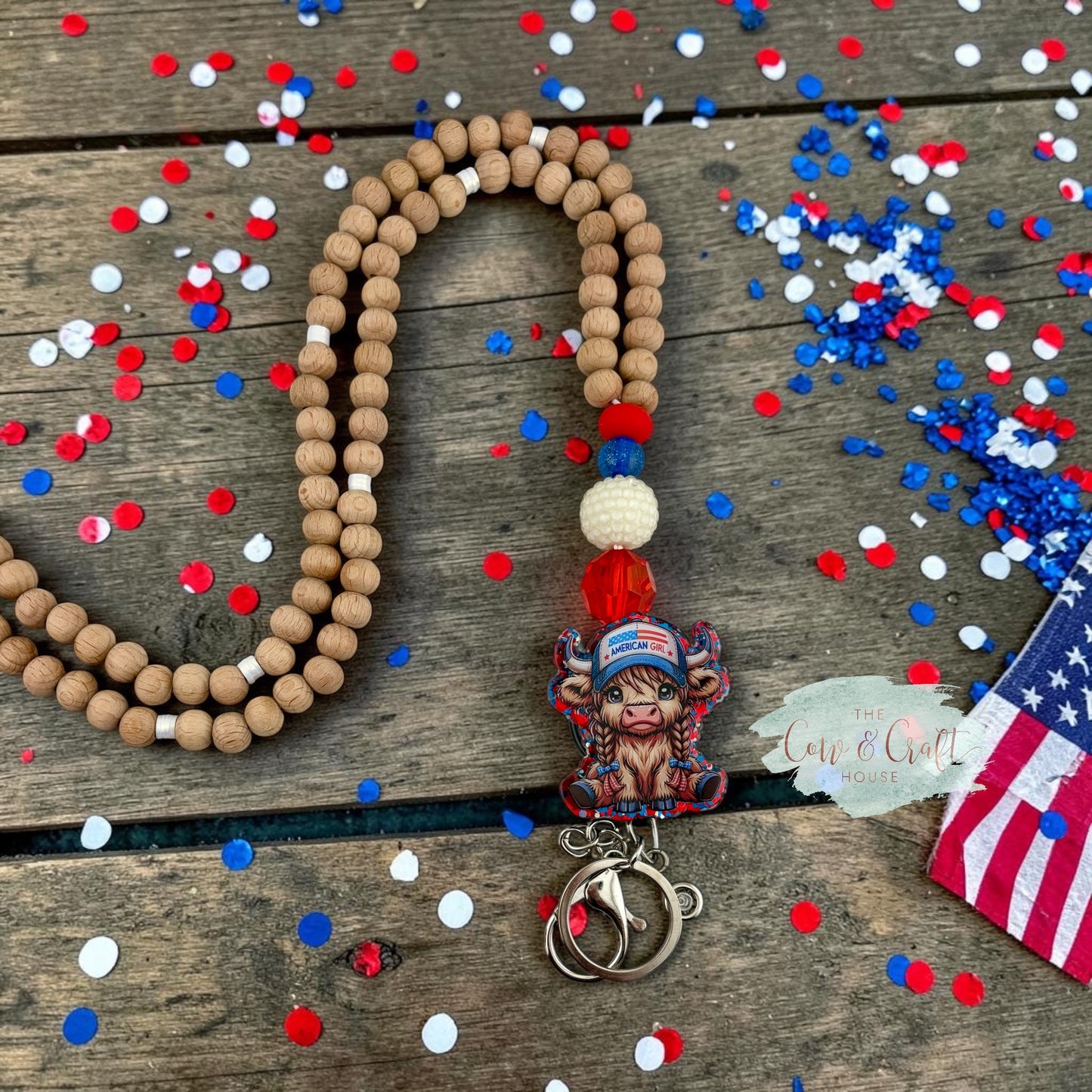 Highland Cow Girl Teacher Breakaway Lanyard 4th of July Independence Day