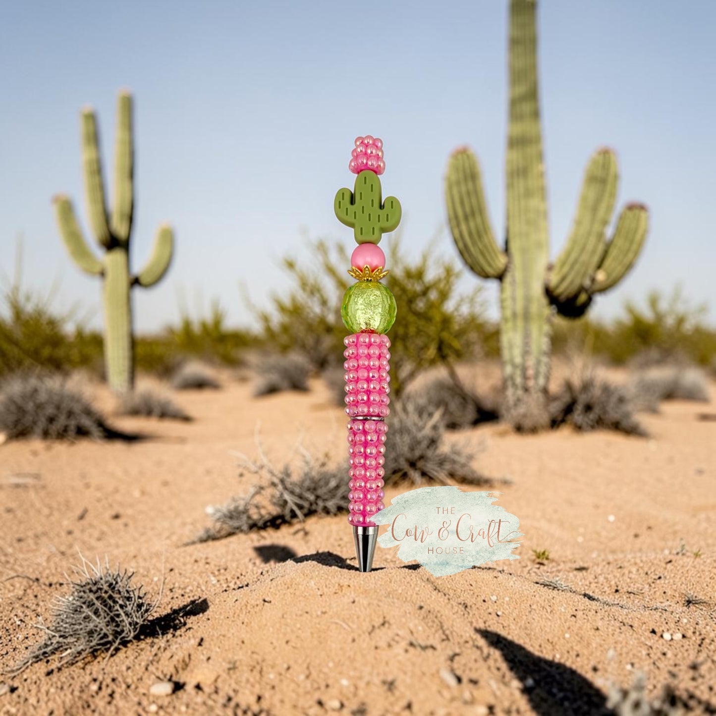 Pink Pearl Cactus Beaded Pen