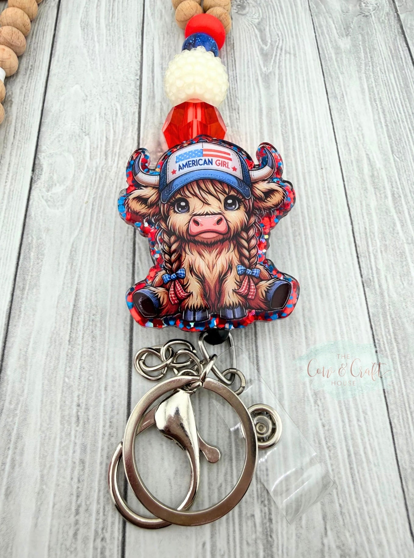 Highland Cow Girl Teacher Breakaway Lanyard 4th of July Independence Day