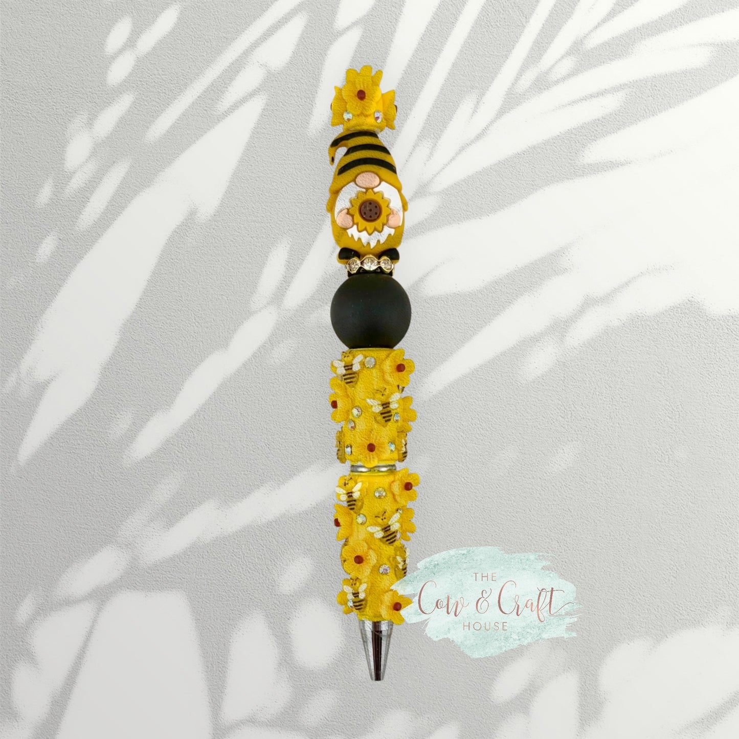 Sunflower Gnome Beaded Pen 🌻🐝 Cute Bee Flower Black Ink Pen for Teacher Nurse Planner Gift Handmade Yellow Focal Bead Pen