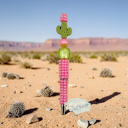 Pink Pearl Cactus Beaded Pen