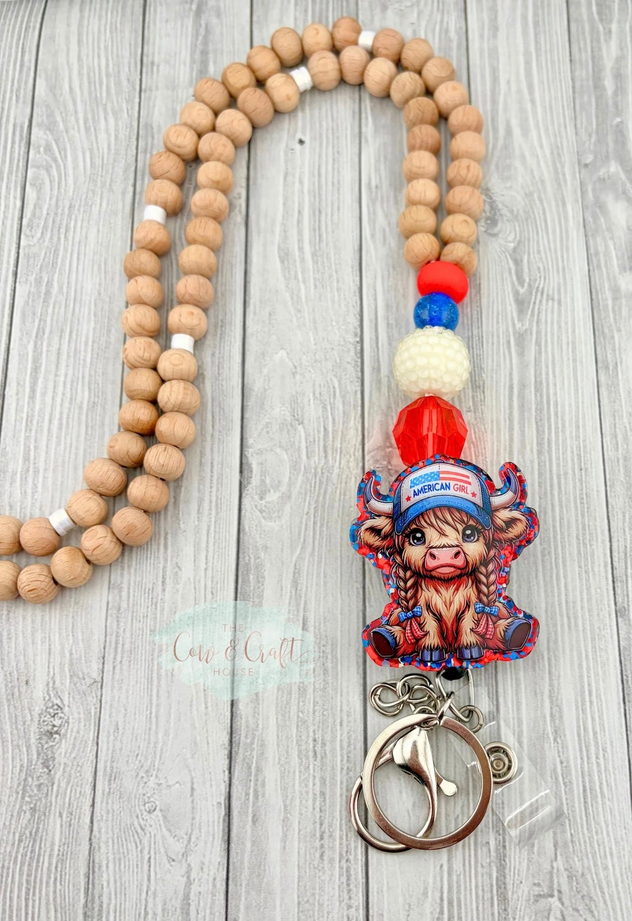 Highland Cow Girl Teacher Breakaway Lanyard 4th of July Independence Day
