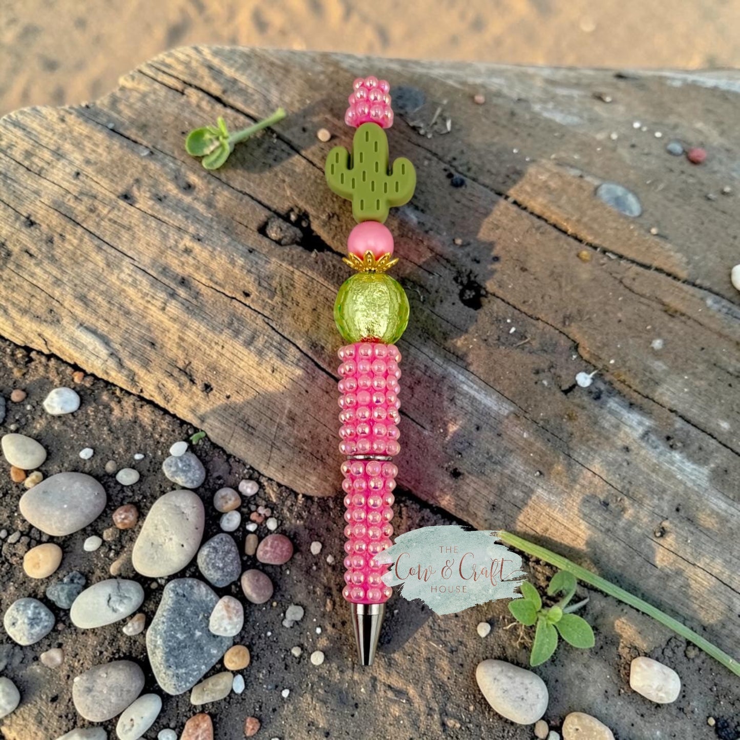 Pink Pearl Cactus Beaded Pen