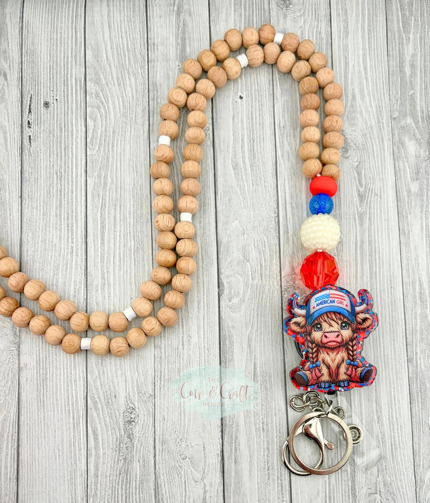 Highland Cow Girl Teacher Breakaway Lanyard 4th of July Independence Day