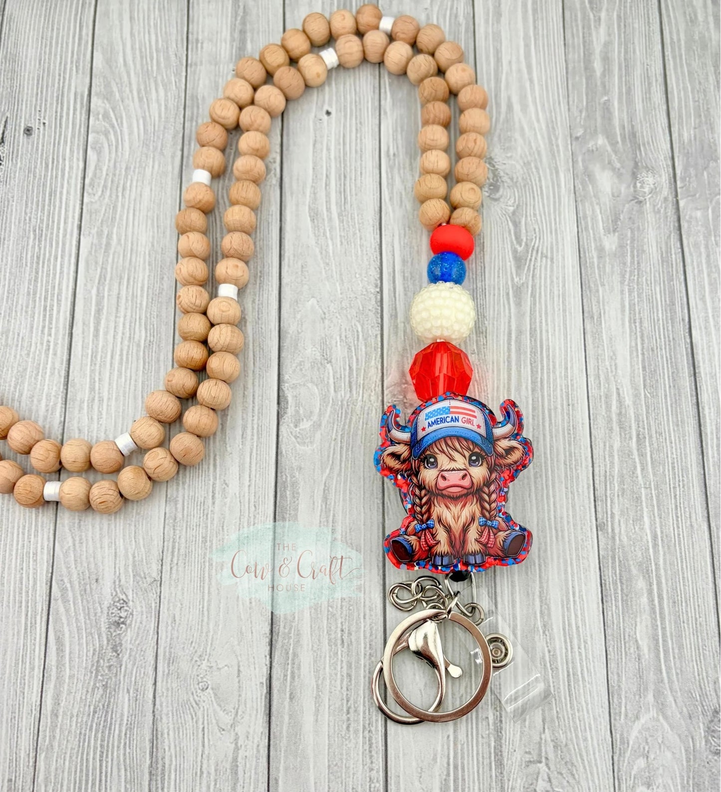 Highland Cow Girl Teacher Breakaway Lanyard 4th of July Independence Day