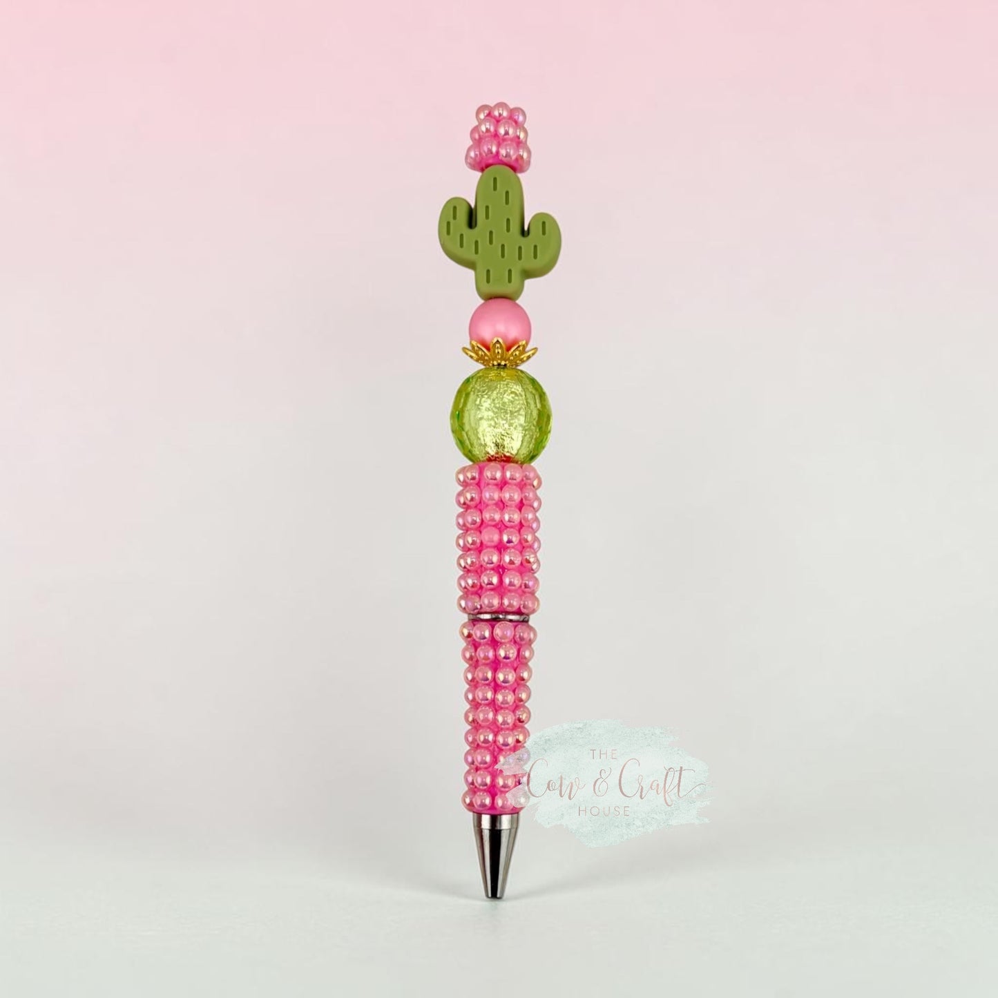 Pink Pearl Cactus Beaded Pen