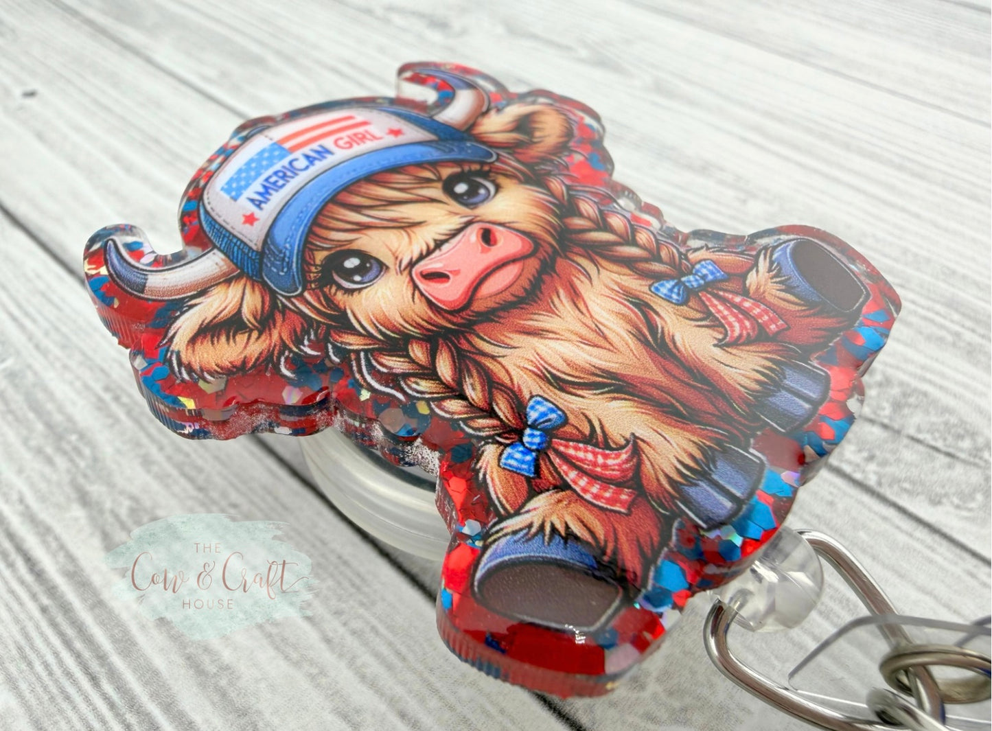 Highland Cow Girl Teacher Breakaway Lanyard 4th of July Independence Day