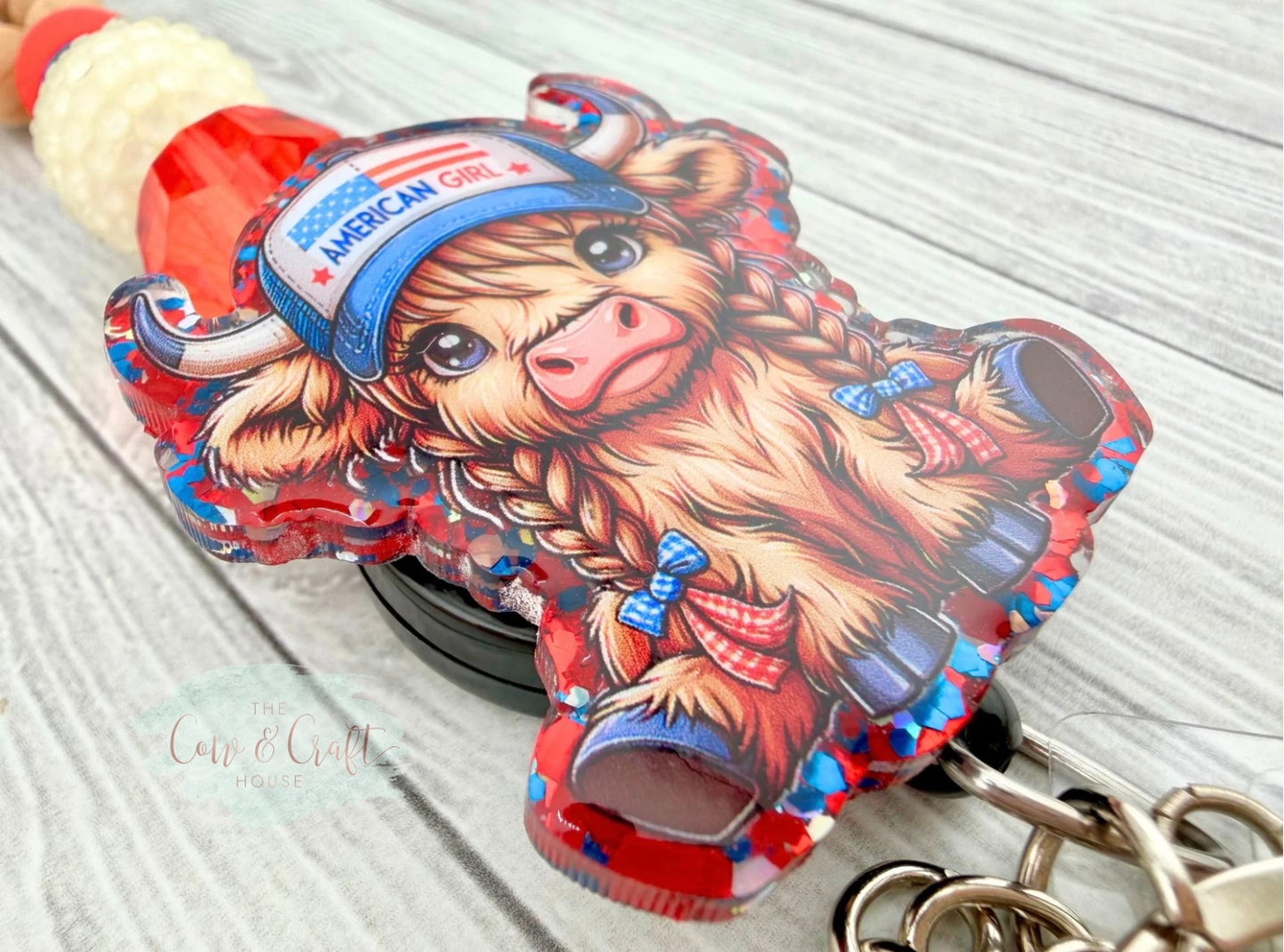 Highland Cow Girl Teacher Breakaway Lanyard 4th of July Independence Day