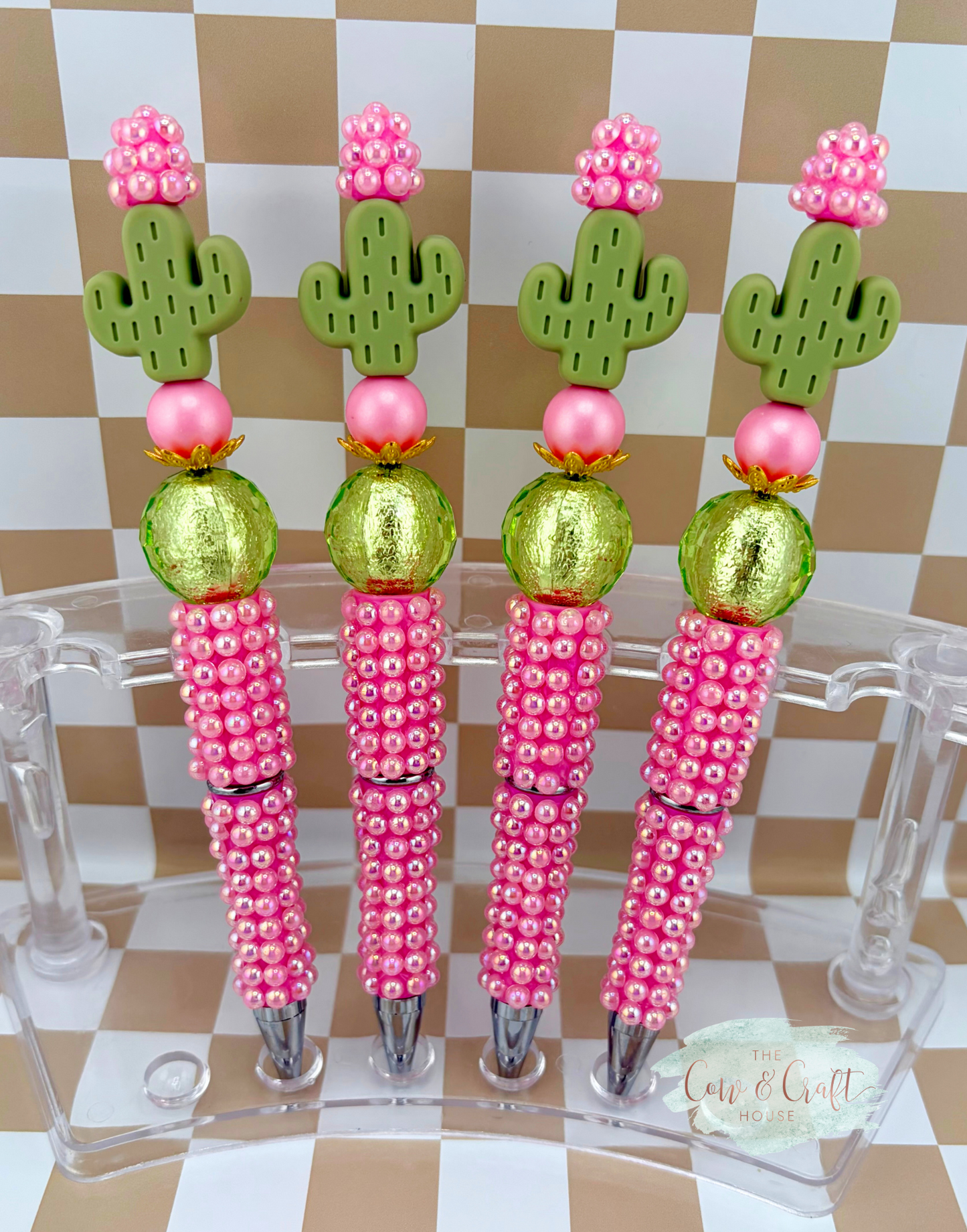 Pink Pearl Cactus Beaded Pen