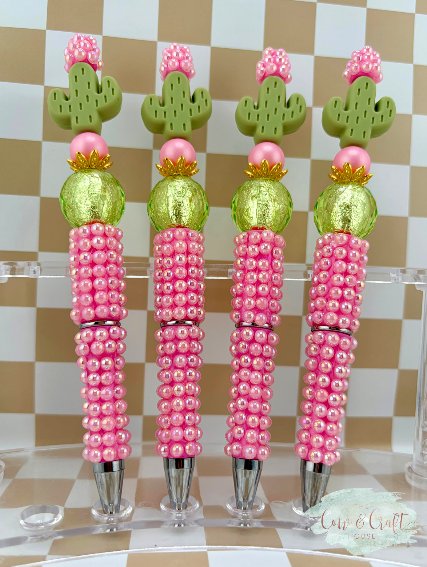 Pink Pearl Cactus Beaded Pen