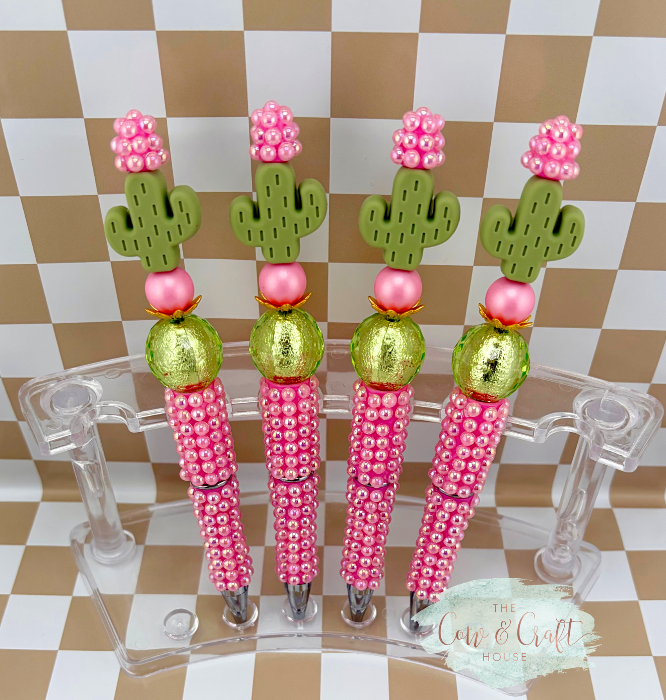 Pink Pearl Cactus Beaded Pen