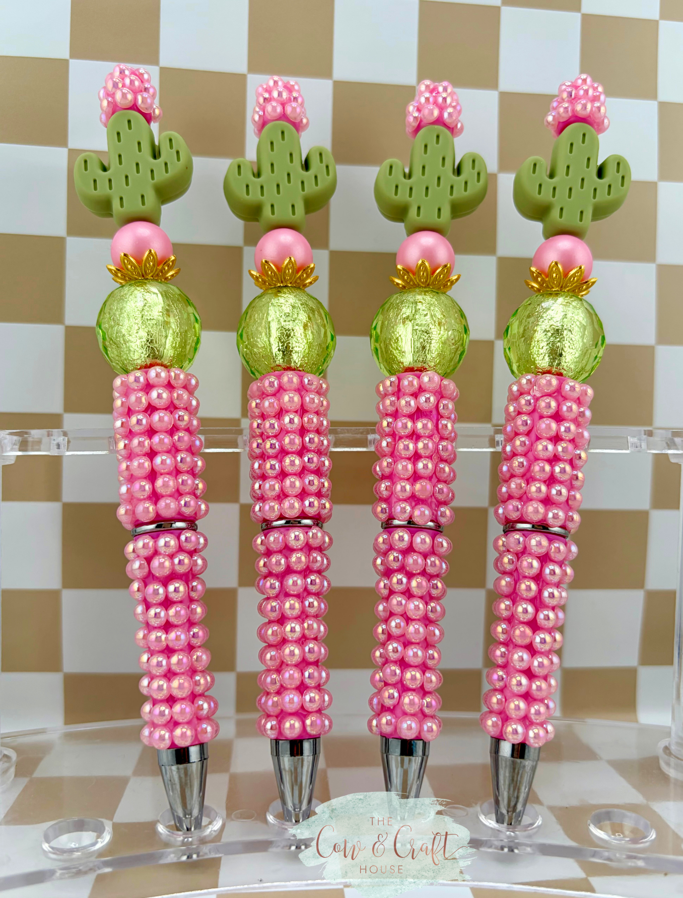 Pink Pearl Cactus Beaded Pen