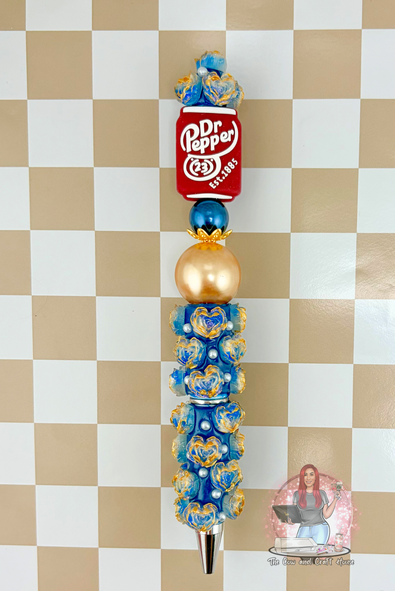 Dr Pepper Beaded Pen – Black Ink Twist Pen