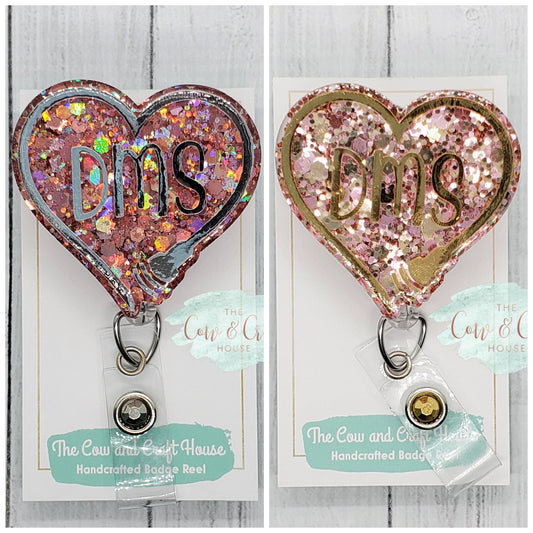 DMS Heart Badge Reel: Glitter Ultrasound Tech ID Holder