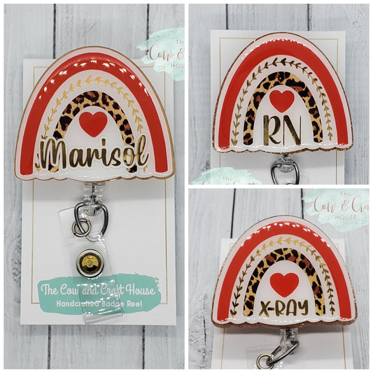 Rainbow Leopard Print Badge Reel: RN, X-Ray, or Personalized