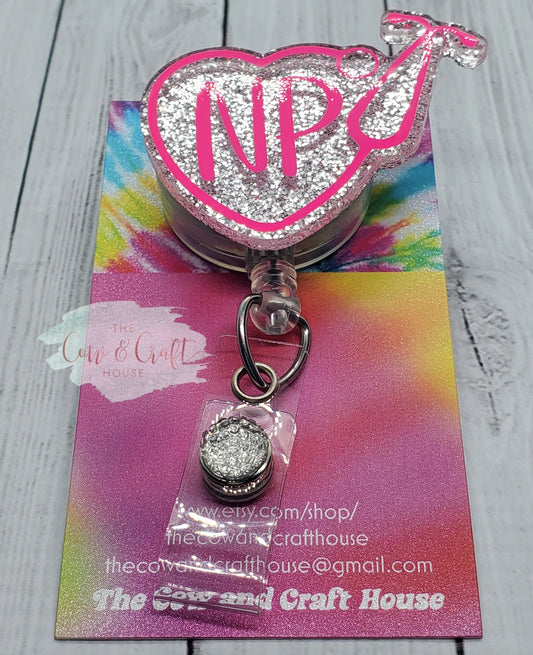 NP Stethoscope Heart Badge Reel: Nurse Practitioner ID Holder