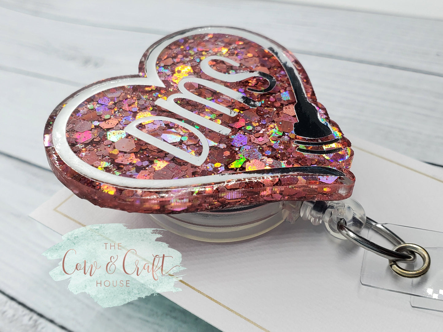 DMS Heart Badge Reel: Glitter Ultrasound Tech ID Holder