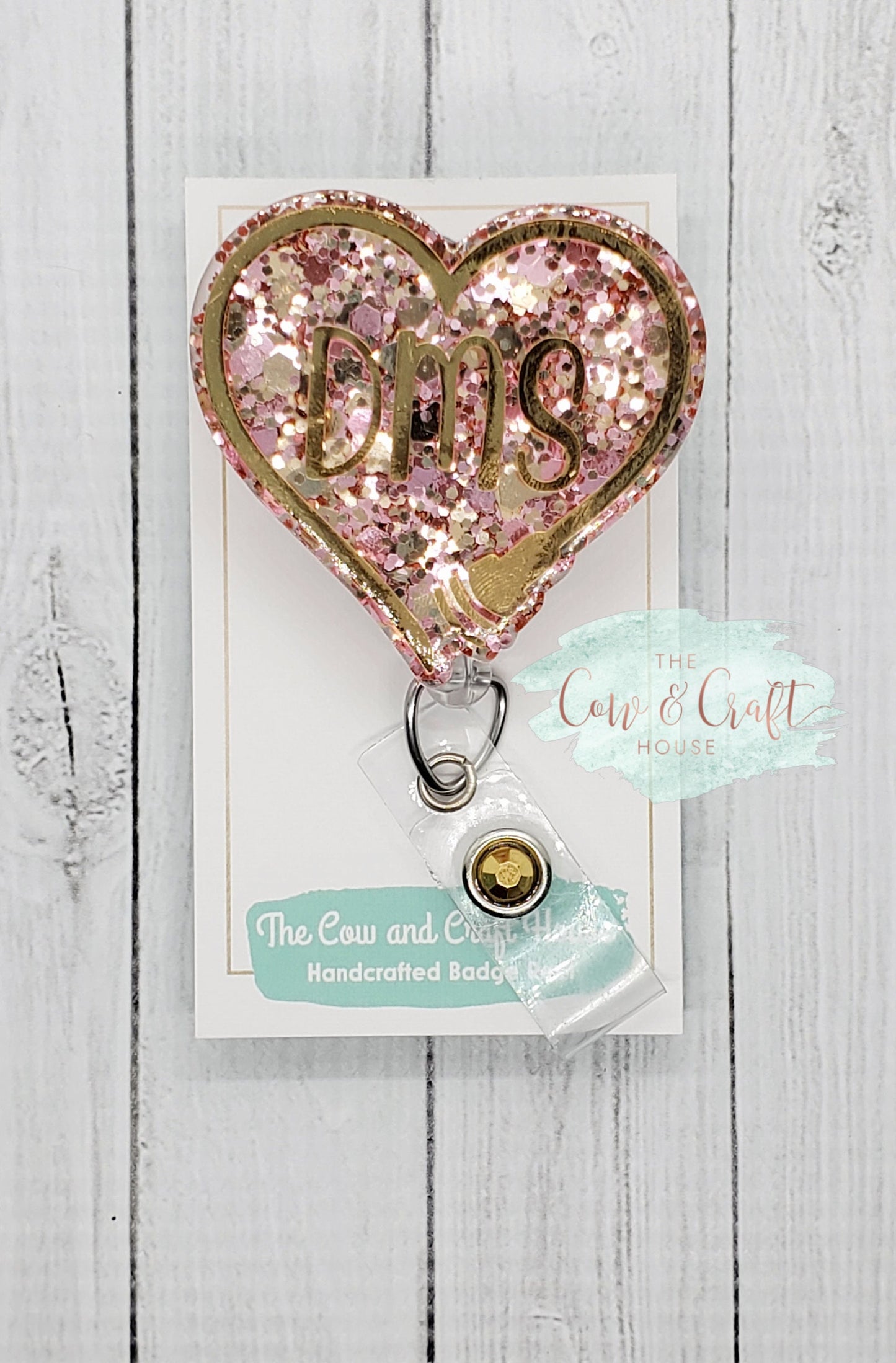 DMS Heart Badge Reel: Glitter Ultrasound Tech ID Holder