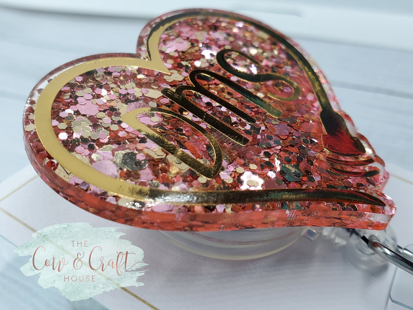DMS Heart Badge Reel: Glitter Ultrasound Tech ID Holder