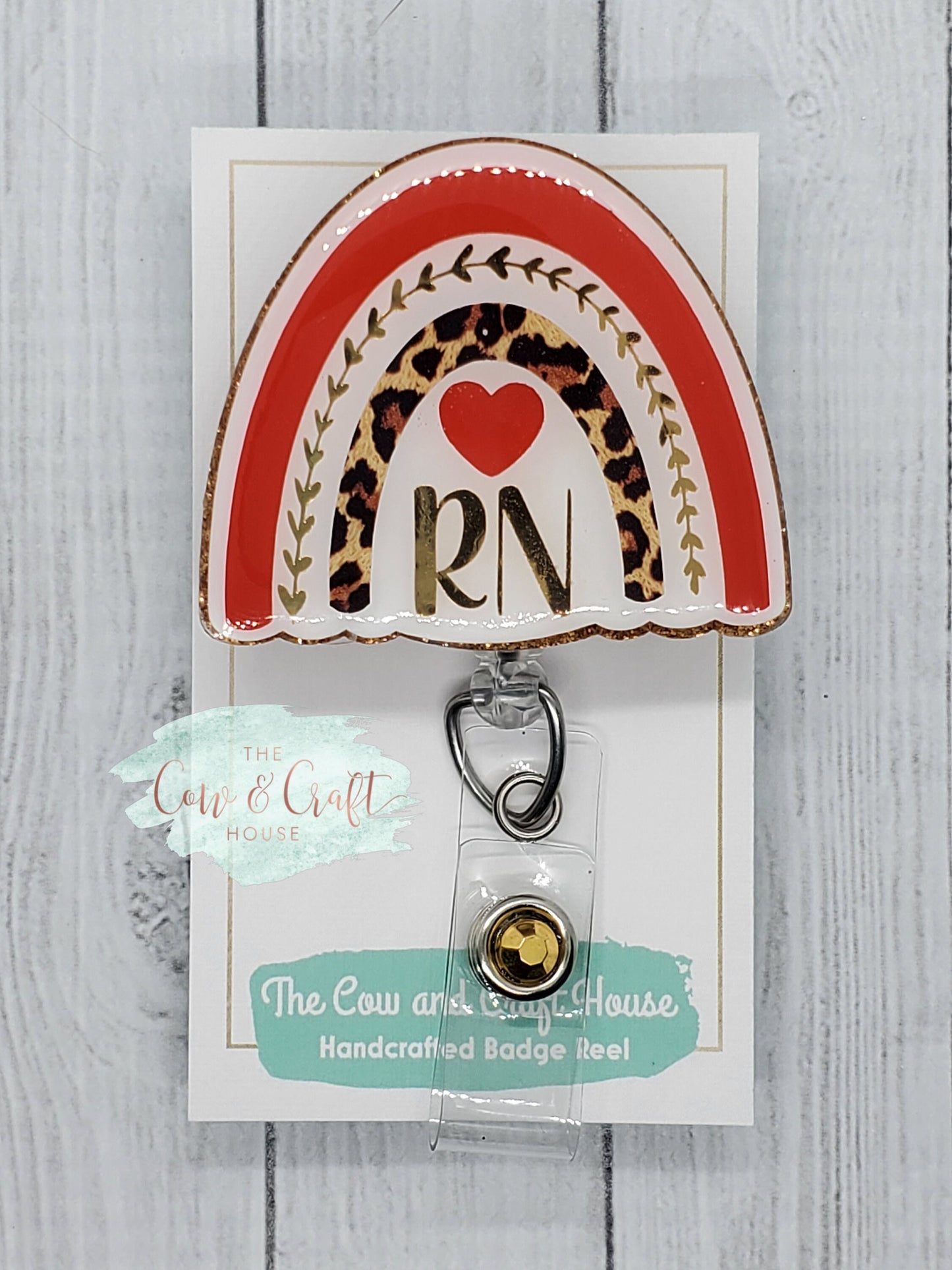 Rainbow Leopard Print Badge Reel: RN, X-Ray, or Personalized